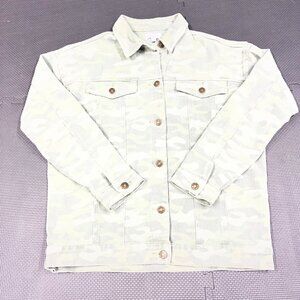 Camo Print Denim Jacket By Mud Pie S Small Button-Up Lightweight Casual Coat